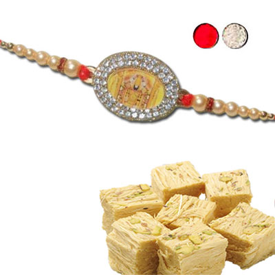 "Rakhi - FR- 8550 A (Single Rakhi), 500gms of Haldiram Soanpapdi  - Click here to View more details about this Product